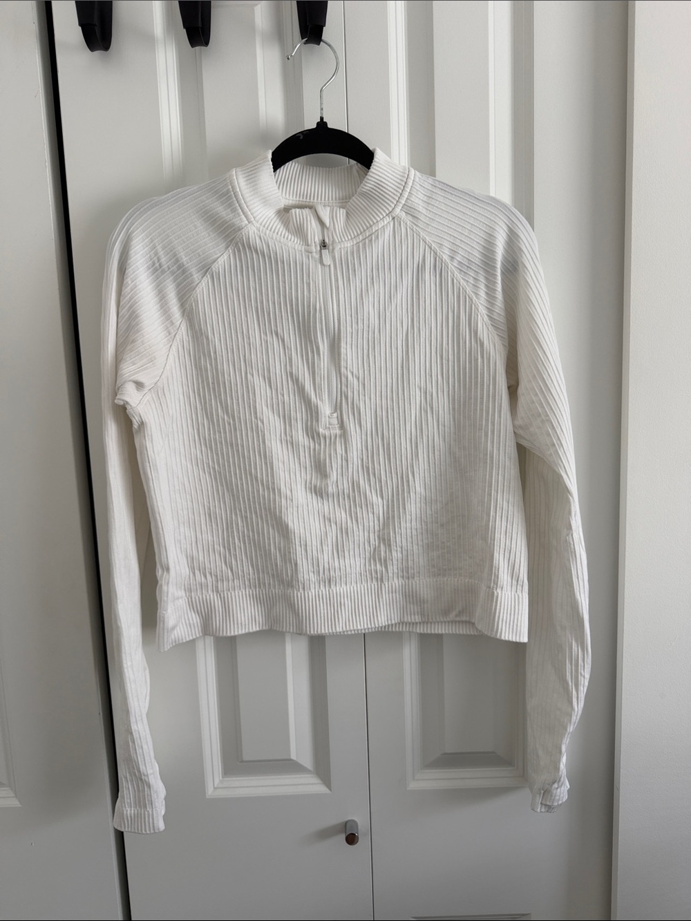 Lululemon Women's White Ribbed Half-Zip Top